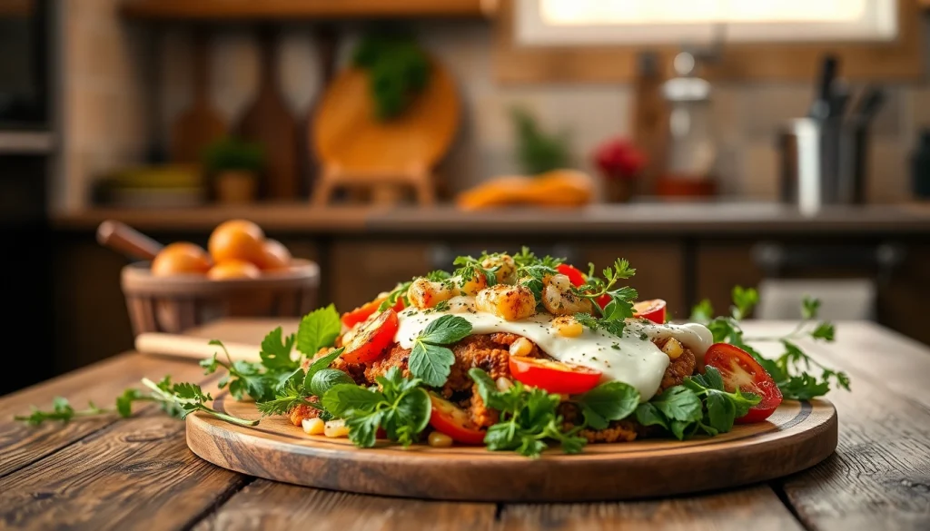 Genießen Sie eine kulinarische Kreation von https://foodies-magazin.de auf einem rustikalen Holztisch.