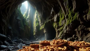 Discover treasures in King Solomon's Mine illuminated by soft sunlight in a cavernous setting.