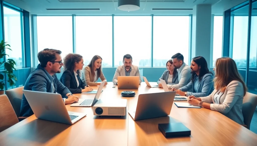 Engaging team strategizing digital marketing efforts for https://fhpts.com in a bright office.