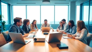 Engaging team strategizing digital marketing efforts for https://fhpts.com in a bright office.