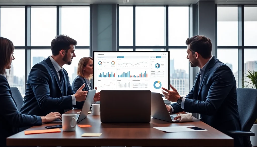 Analyze competitive intelligence insights with a professional team in a modern office setting.