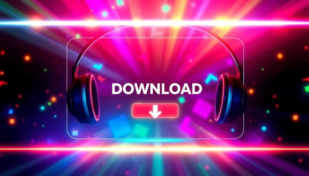 Discover seamless MP3 download options with an innovative music interface featuring headphones and a download button.