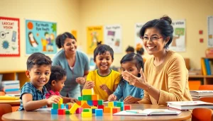 Engage with Our Children's Vision through a vibrant classroom scene promoting eye health education.