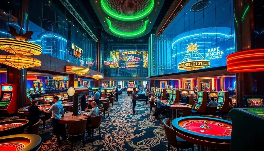 คาสิโน ในบรรยากาศการเล่นเกมที่น่าตื่นเต้น มีโต๊ะหมุนและเครื่องสล็อต