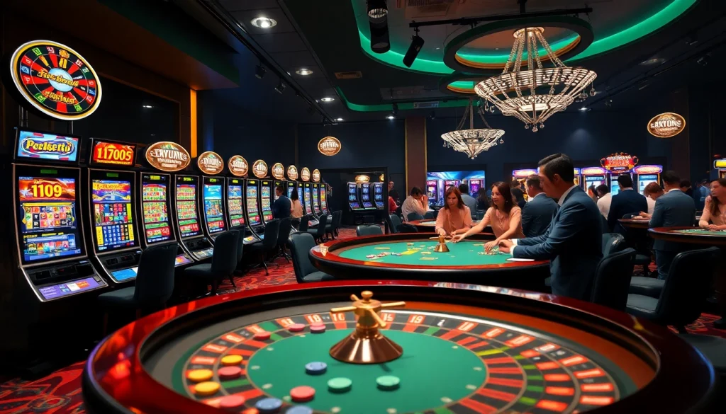 KJC AC 1 dazzles with vibrant gambling activities featuring poker tables, roulette wheels, and enchanting slot machines.