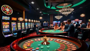 KJC AC 1 dazzles with vibrant gambling activities featuring poker tables, roulette wheels, and enchanting slot machines.