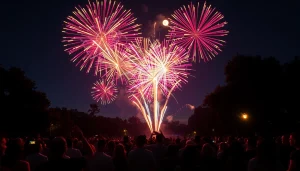 Watch stunning fireworks at https://5starfireworks.co.uk, illuminating a joyful crowd in celebration.