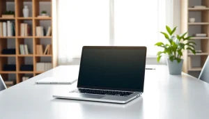 Bewezen productiviteit bij https://www.stofnodig.nl met een moderne werkruimte en stijlvolle laptop.