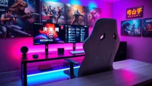 Explore the 雷电模拟器官网 interface on a professional gaming setup featuring vibrant LED lighting.