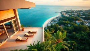 Pattaya property overlooking the stunning sea, showcasing luxury design and vibrant plants.