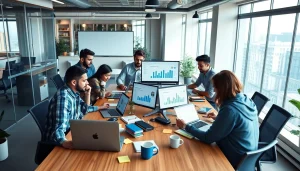 Marketers analyzing strategies for New88 in a collaborative office environment