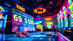 Memenangkan permainan sayaptogel dengan layar kemenangan dan suasana kasino yang ceria.