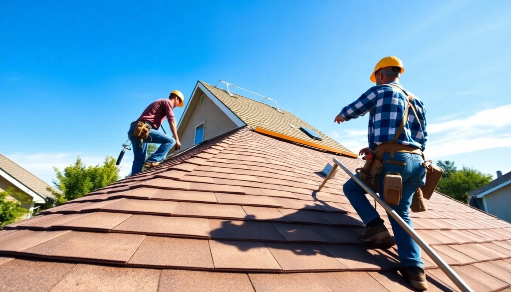 Contractors installing a new roof for Twin Shield Roofing, showcasing their professional workmanship.