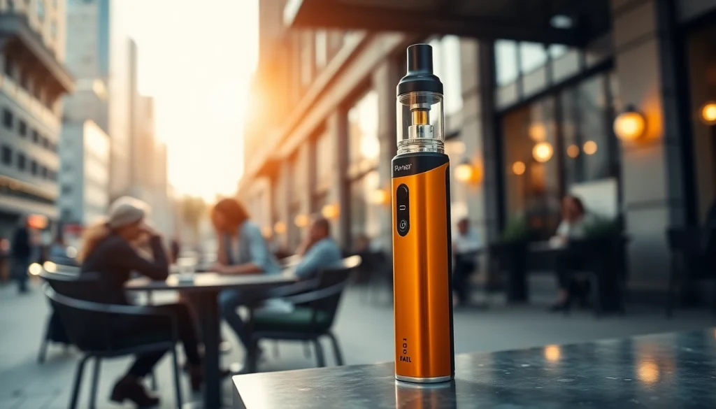 Erleben Sie die e zigarette in einem stilvollen urbanen Café mit lebendigem Design und entspannter Atmosphäre.