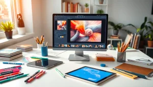 Enhance your creativity with 美图秀秀 application displayed on a vibrant workspace.