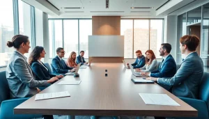 Consulting team from https://www.inmotionlaw.com discussing legal strategies in a modern office.