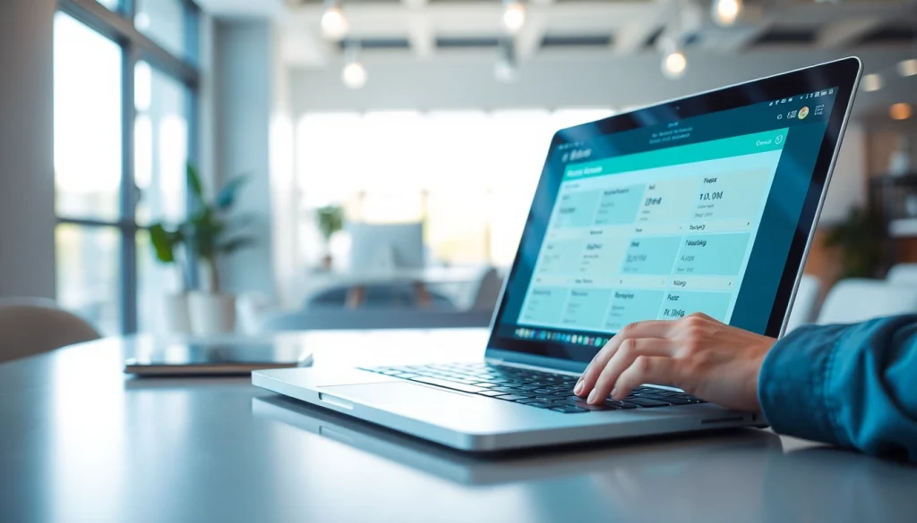 Using 有道翻译 translation tool in a modern office setting enhancing productivity.