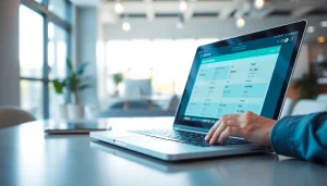 Using 有道翻译 translation tool in a modern office setting enhancing productivity.