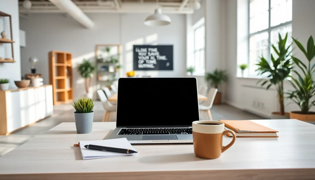Versterk je werkstemming met een georganiseerde werkplek van https://www.stofnodig.nl, compleet met laptop en planten.