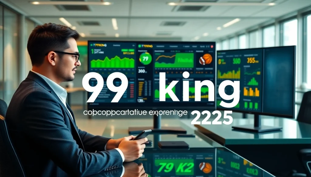 79king betting platform dashboard in a modern office setting, showcasing app and odds