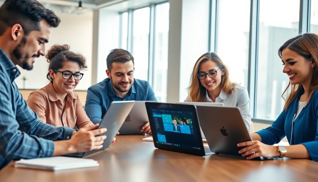 Collaborating team using microsoft teams下载 for effective communication in an office environment.