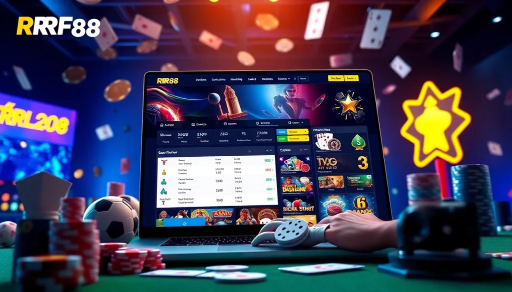 Engaging interface of Trang chủ RR88, showcasing online gambling experiences and a user-friendly design in a vibrant setting.