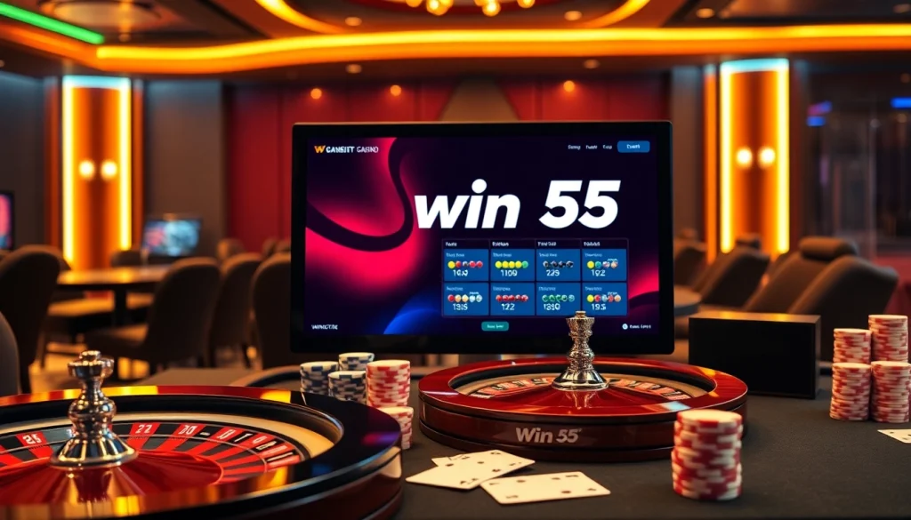 Experience the thrill of win55 online with engaging gambling visuals and modern gaming elements.