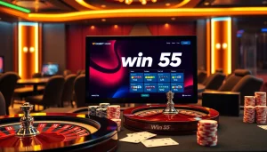 Experience the thrill of win55 online with engaging gambling visuals and modern gaming elements.