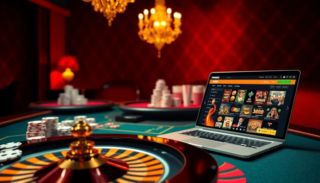Enthusiastic players engaging in a luxurious casino environment featuring MM88 gaming tables and online betting.