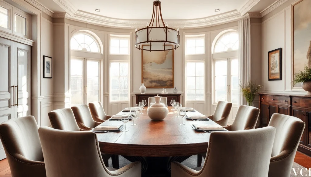 Showcase of elegant dining tables in a beautifully styled dining room, highlighting modern aesthetics.