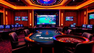 Experience thrilling online betting at https://67bett.com.br with a vibrant gambling scene filled with poker chips and cards.