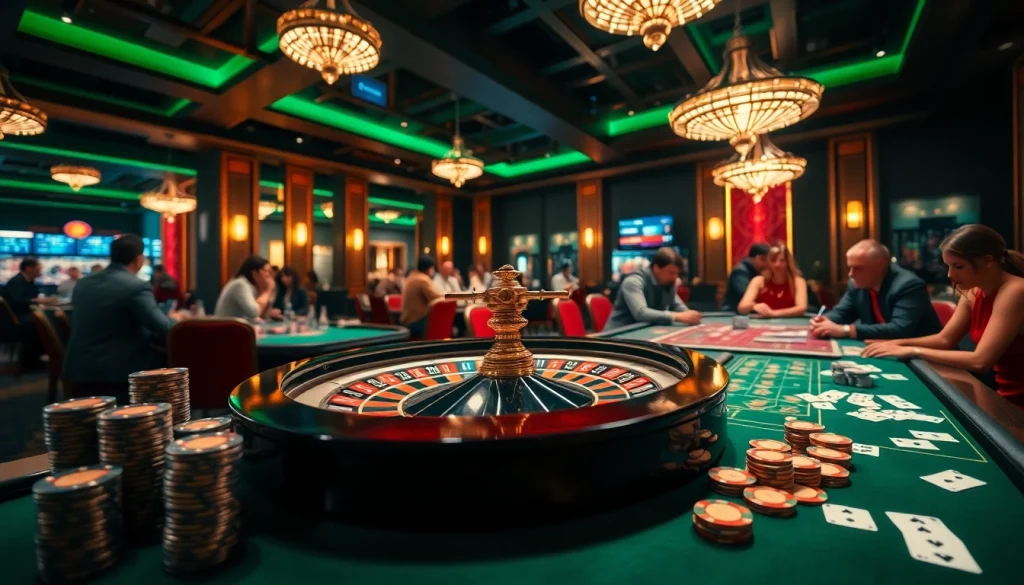 Experience the excitement at Nhà cái MM88 with players enjoying casino thrills at roulette and poker tables.