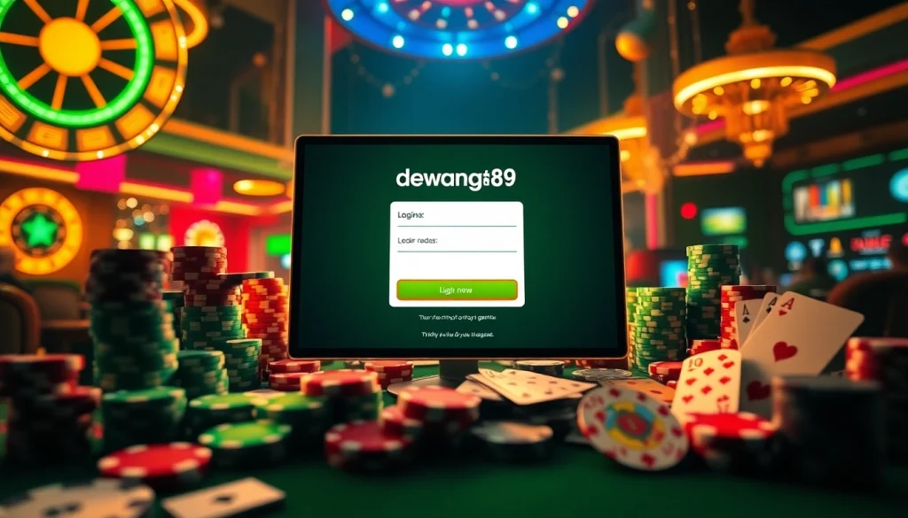 Experience the thrill of gaming with dewanaga89 login amid vibrant casino elements and luxurious decor.