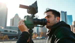 Capturing creative video production with a professional videographer in Calgary, showcasing unique urban settings.