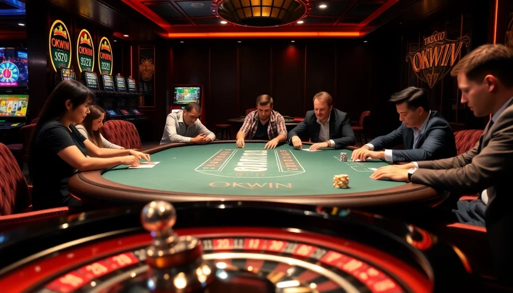 A thrilling moment at an OKWIN poker table, highlighting casino action and immersion.