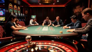 A thrilling moment at an OKWIN poker table, highlighting casino action and immersion.