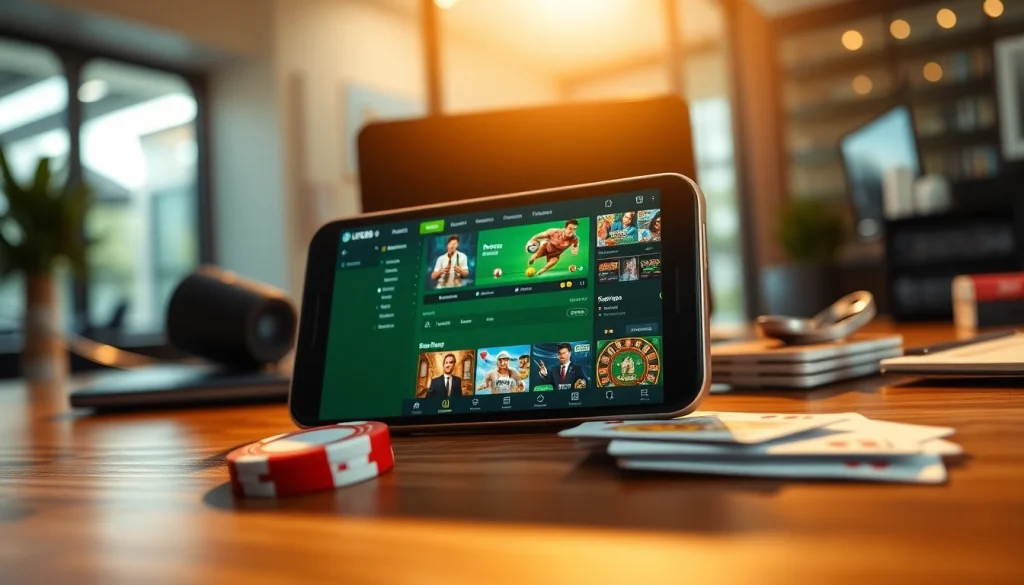 Experience the vibrant online betting world at https://urr88.com/, showcasing luxury casino games on a smartphone.