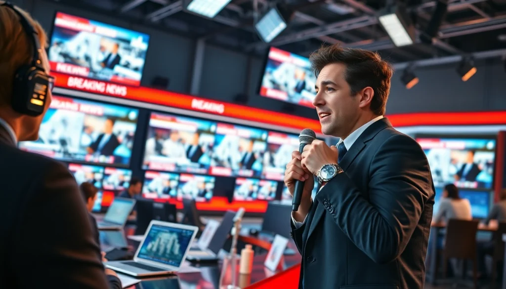 Engaging news coverage at https://newsharbor.com.ua showcasing a journalist in action.