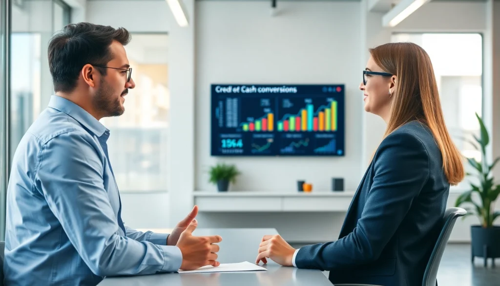 신용카드 현금화 기법을 상담하는 전문가와 고객의 모습