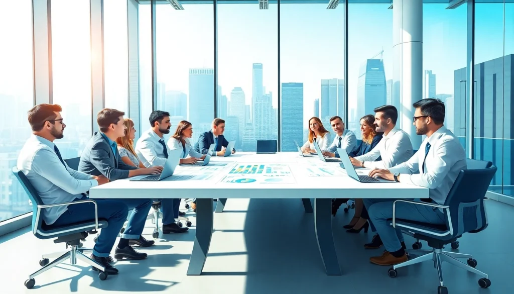 Engaged professionals discussing strategies in a business meeting environment.