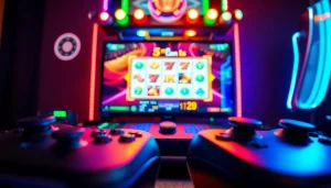 Sayapbola slot game interface in a vibrant gaming setup, showcasing excitement and energy.