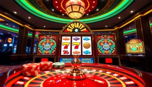 Engaging gameplay of toto slot on a vibrant casino slot machine with colorful reels and poker chips.
