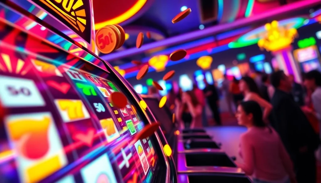 Menangkan slot bet 50 perak dengan mesin slot yang berputar di kasino.