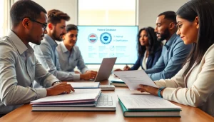 Showcase of registration and certification in Federal databases with individuals collaborating on necessary documentation.