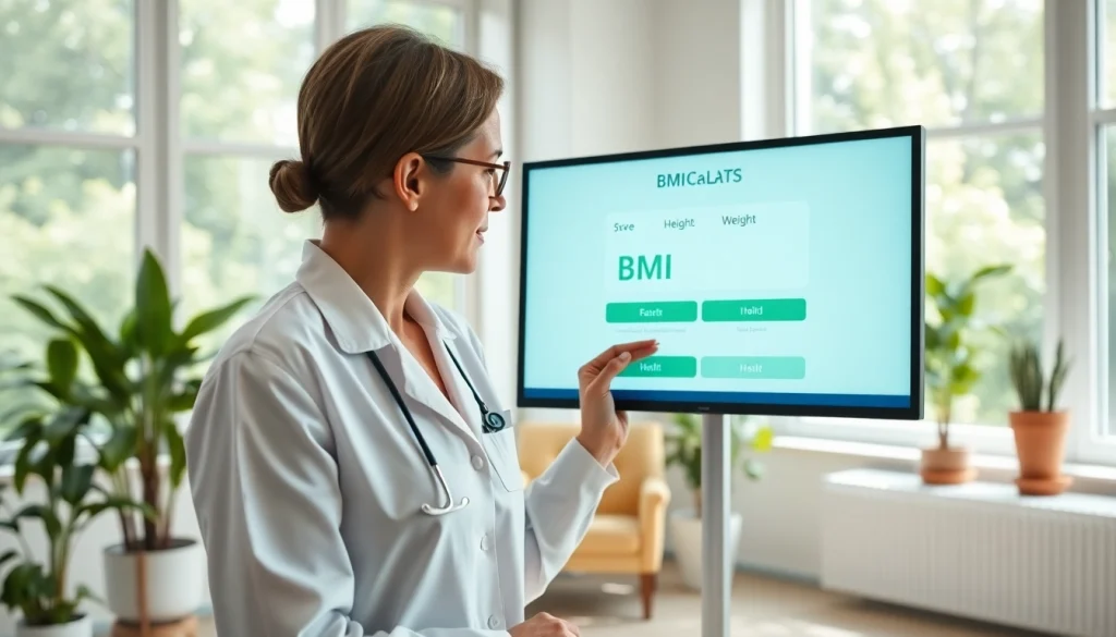Engaging view of a bmi calculator being used in a bright clinic setting.
