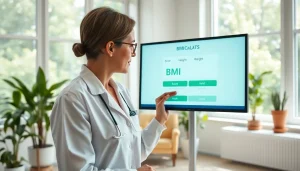 Engaging view of a bmi calculator being used in a bright clinic setting.