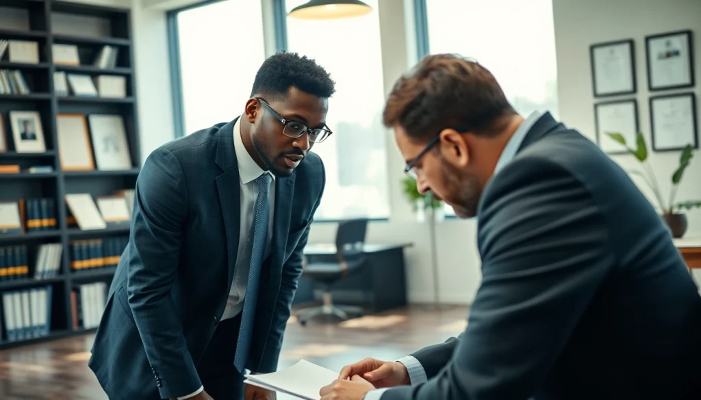 Consultation with a personal injury lawyer at https://www.pwdlawfirm.com in a professional office.