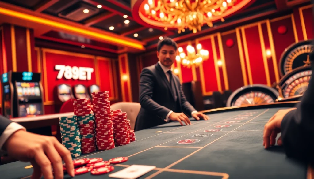 Engaging action at a 789bet poker table with vibrant chips and players.