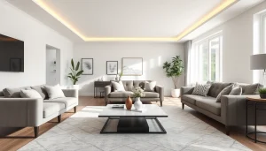 Showcasing an elegant home renovation scene, highlighting transformed living space.