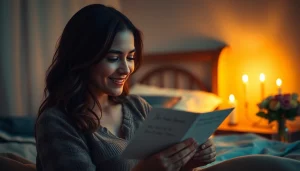 Send a heartfelt good night message for her with a romantic scene of a couple in a cozy bedroom.